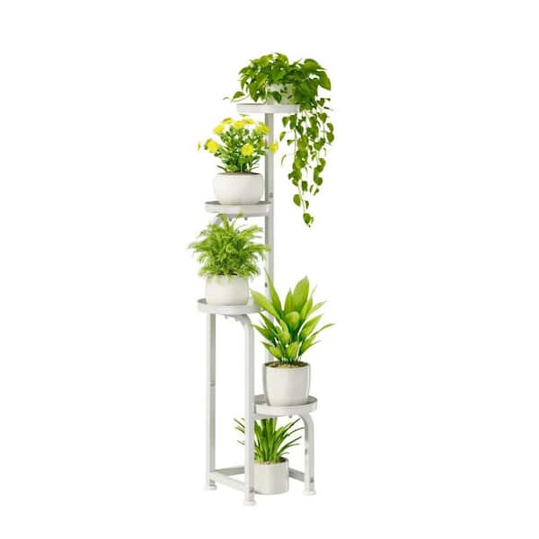 4-Tier White Metal Plant Tall Plant Stand Indoor Outdoor, Corner Metal Flower Pot Stands(8.8 in. H W x 46 in. H)