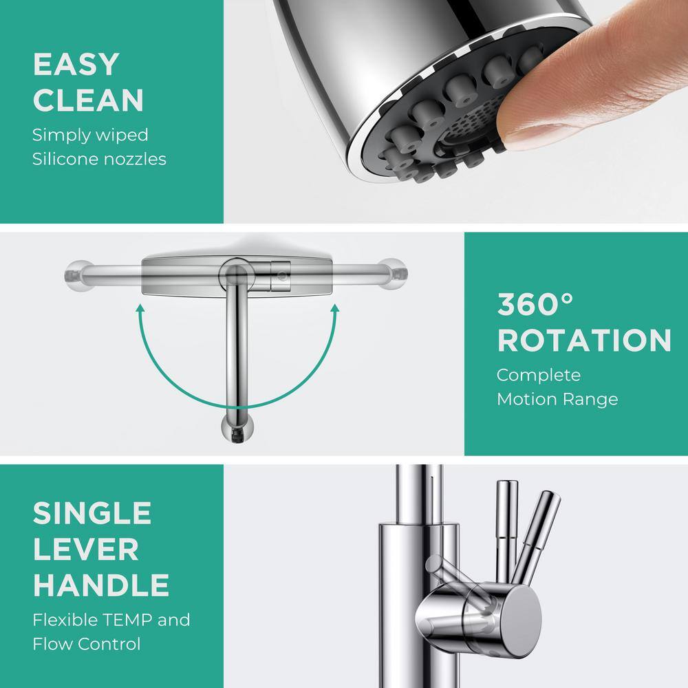 Chrome Stainless Steel Pull-Down Kitchen Faucet with Sprayer