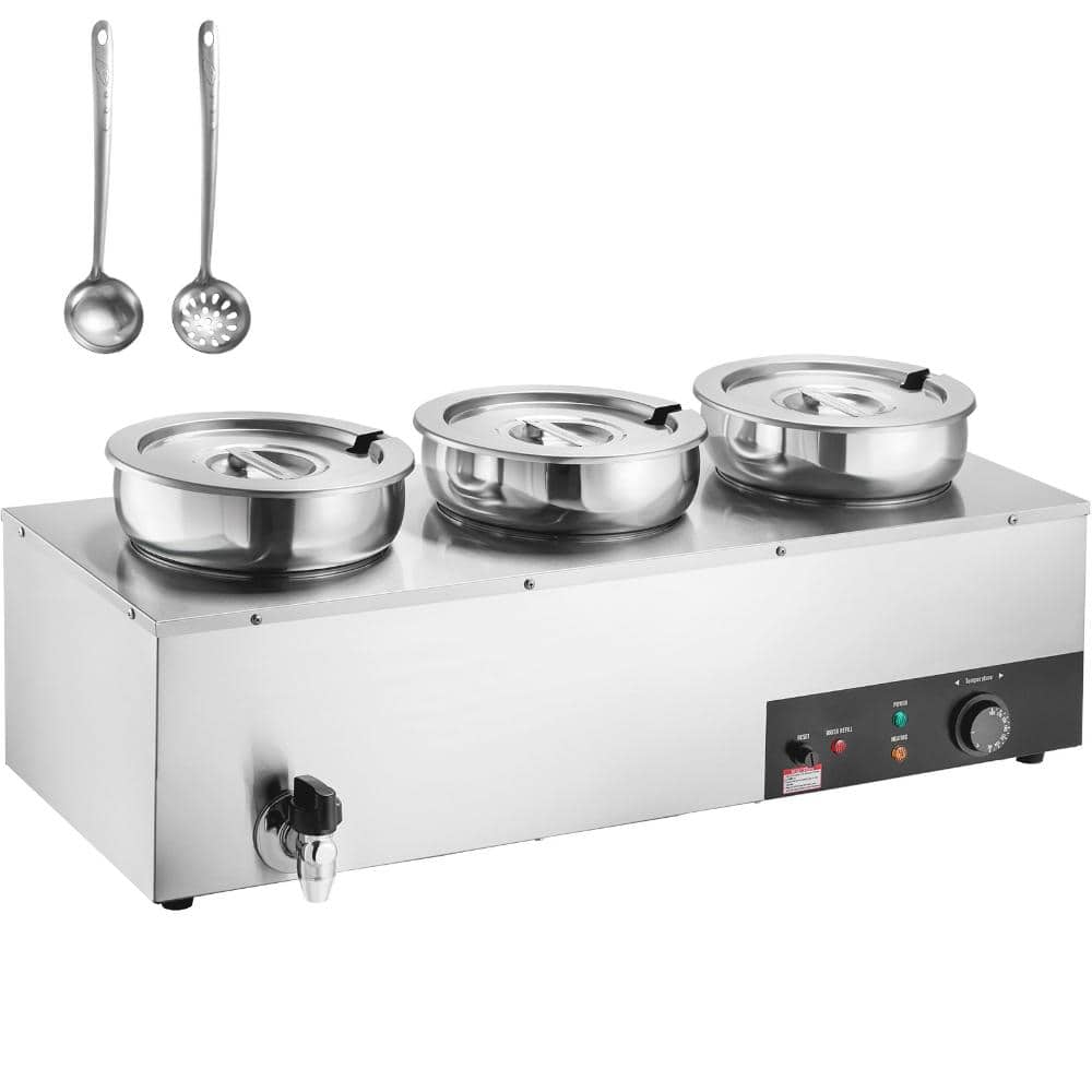 Electric Soup Station Bain Marie 1200W 86-185F 3 x 7.4 Qt Round Pots Stainless Steel Anti-Dry Burn Reset Button price history on PriceWatchPro