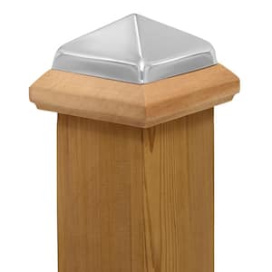 Miterless 4 in. x 4 in. Untreated Wood Slip Over Fence Post Cap with Stainless Steel Pyramid
