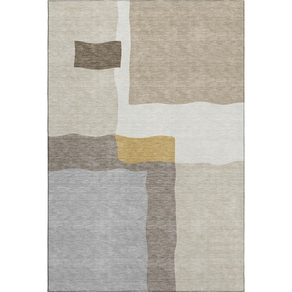 Mayfield Premium Machine Washable Abstract AMF2400 Beige 9 ft. x 12 ft. Area Rug