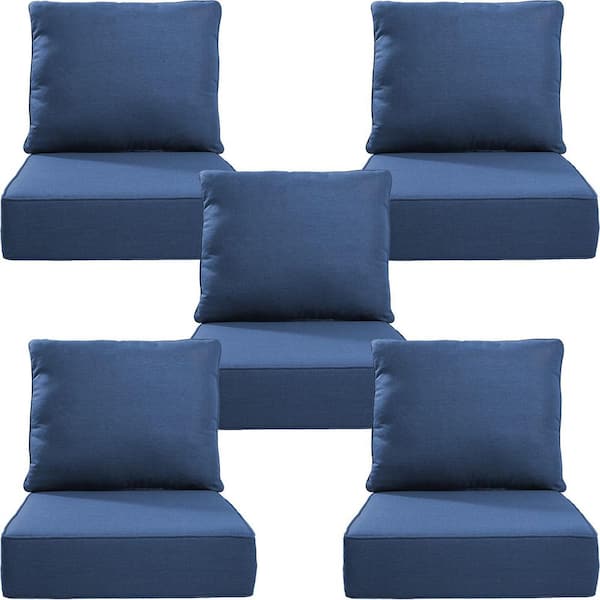 Opohoro 24 in. x 24 in. x 6" 10-Piece Deep Seating Water & Fade Resistant Outdoor Lounge Chair Replacement Cushion Set in Blue