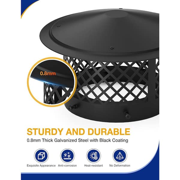 8 in. Black Round Galvanized Steel Fireplace Chimney Caps for Outside