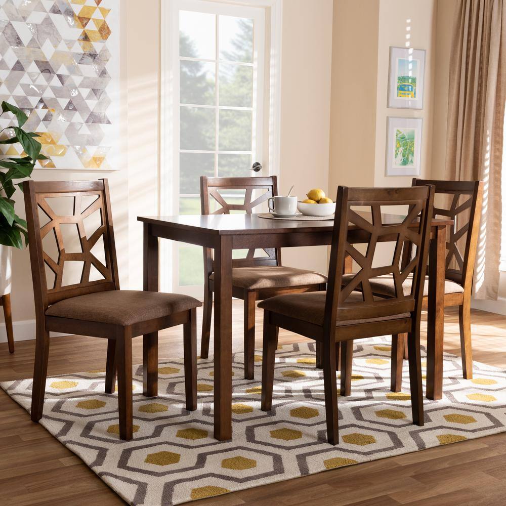 Walnut Brown and Light Brown Mid-Century 5-Piece Dining Set