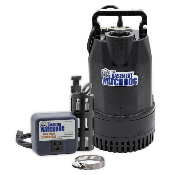 Basement Watchdog 1/2 HP Cast Iron Submersible Sump Pump with Top Discharge and Caged Dual Float Switch and Controller