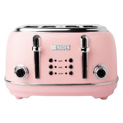 Heritage 1500-Watt 4-Slice English Rose Wide Slot Retro Toaster with Removable Crumb Tray and Browning Control