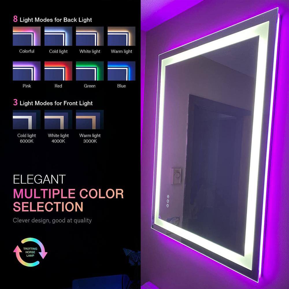 32x24 Frameless RGB Backlit Anti-Fog LED Bathroom Vanity Mirror