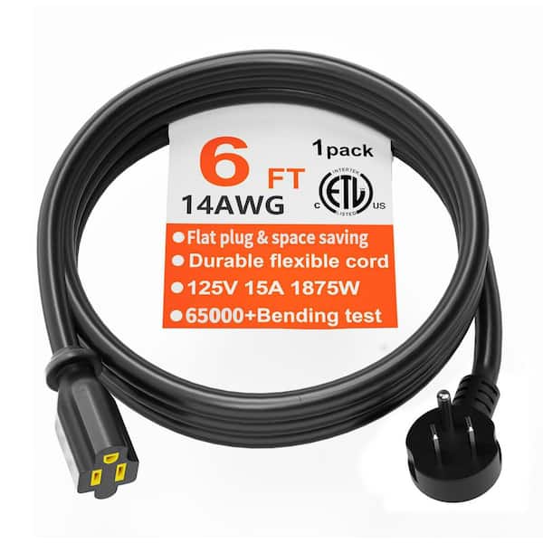 6 ft. 14/3 Gauge 3-Conductor SJTW Heavy Duty Indoor/Outdoor Extension Cord with Flat Plug, Lighted End, Black