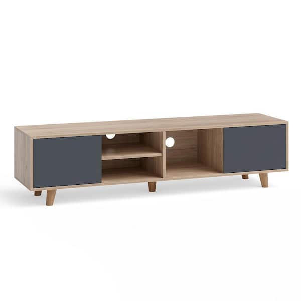 Gymax 63'' TV Stand Media Entertainment Center Console w/2 Doors & Open Shelves