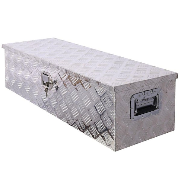 39 in. L x 13 in. W Silver Aluminum Outdoor Portable Tool Box with Lock and Key