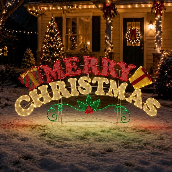5 ft. W Outdoor Christmas Decoration Merry Christmas Sign with 8 Lighting Modes, Timer and LED Lights