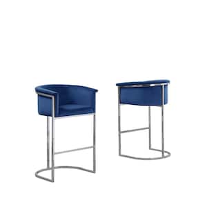 Jessica 29 in. Navy Blue Low Back Silver Metal Frame Bar Stool Chair with Velvet Fabric (Set of 1)
