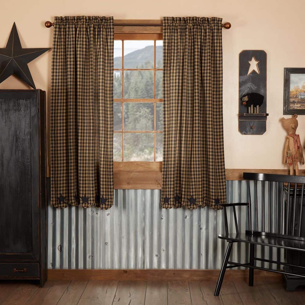 Black Star 36 in W x 63 in L Scalloped Light Filtering Rod Pocket Window Panel Black Tan Pair price history on PriceWatchPro