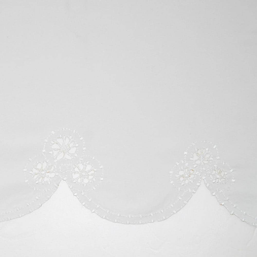 Mariela White Floral Trim Semi-Sheer Kitchen Curtain Set
