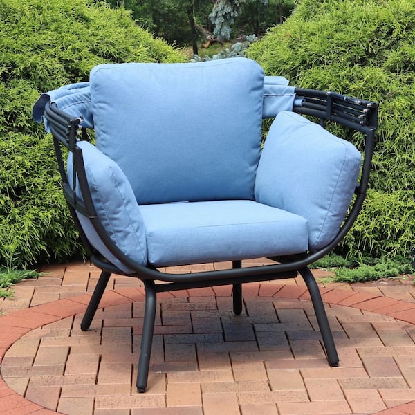 Sunnydaze Set of 2 Tufted Outdoor Seat Cushions - Blue