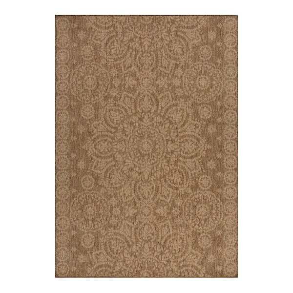 Brown/Beige Medallion 5 ft. x 7 ft. Indoor/Outdoor Area Rug