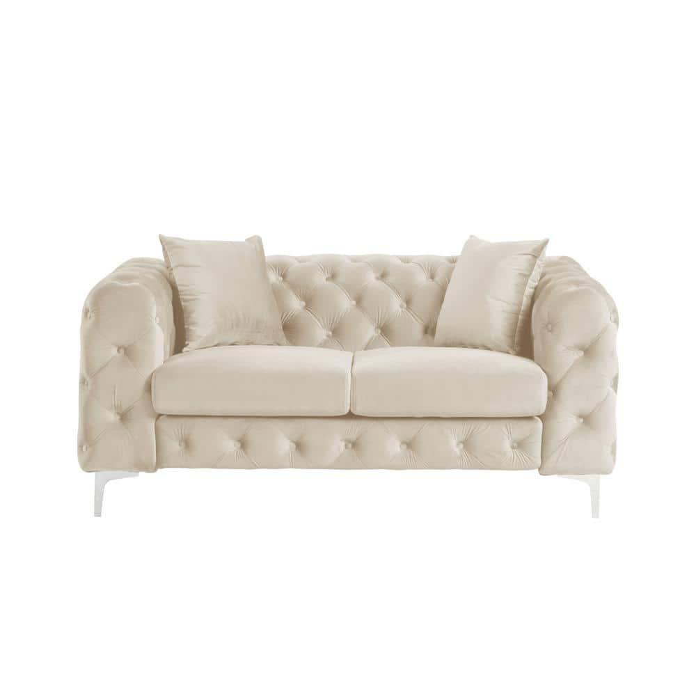 Morden Fort Modern Beige Contemporary 62 in. Love Seat with Deep Button ...