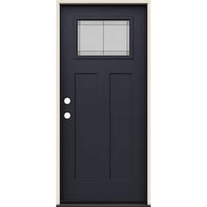 36 in. x 80 in. Right-Hand 1/4 Lite Craftsman Ballantyne Decorative Glass Black Fiberglass Prehung Front Door