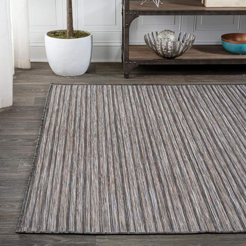 Finn Dark Gray and Blue Striped Synthetic 4' x 6' Area Rug