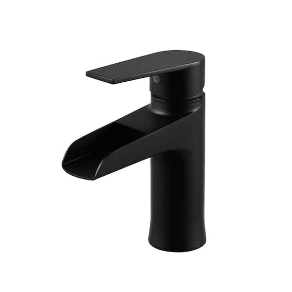 Lexora Cascata Nera Stainless Steel Single Hole Waterfall Bathroom Faucet Matte Black Lfs1062mb The Home Depot