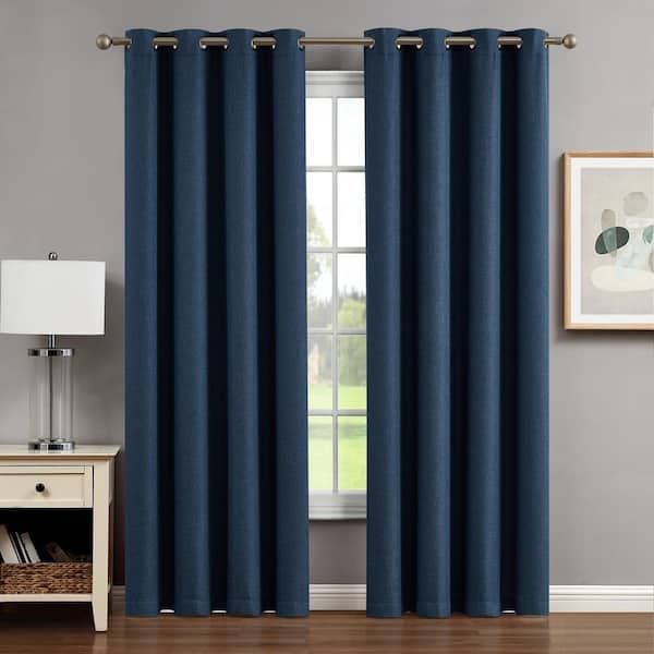CREATIVE HOME IDEAS Chyna Blue Blackout Grommet Tiebacks Curtain 50 in. W x 96 in. L (2-Panels)