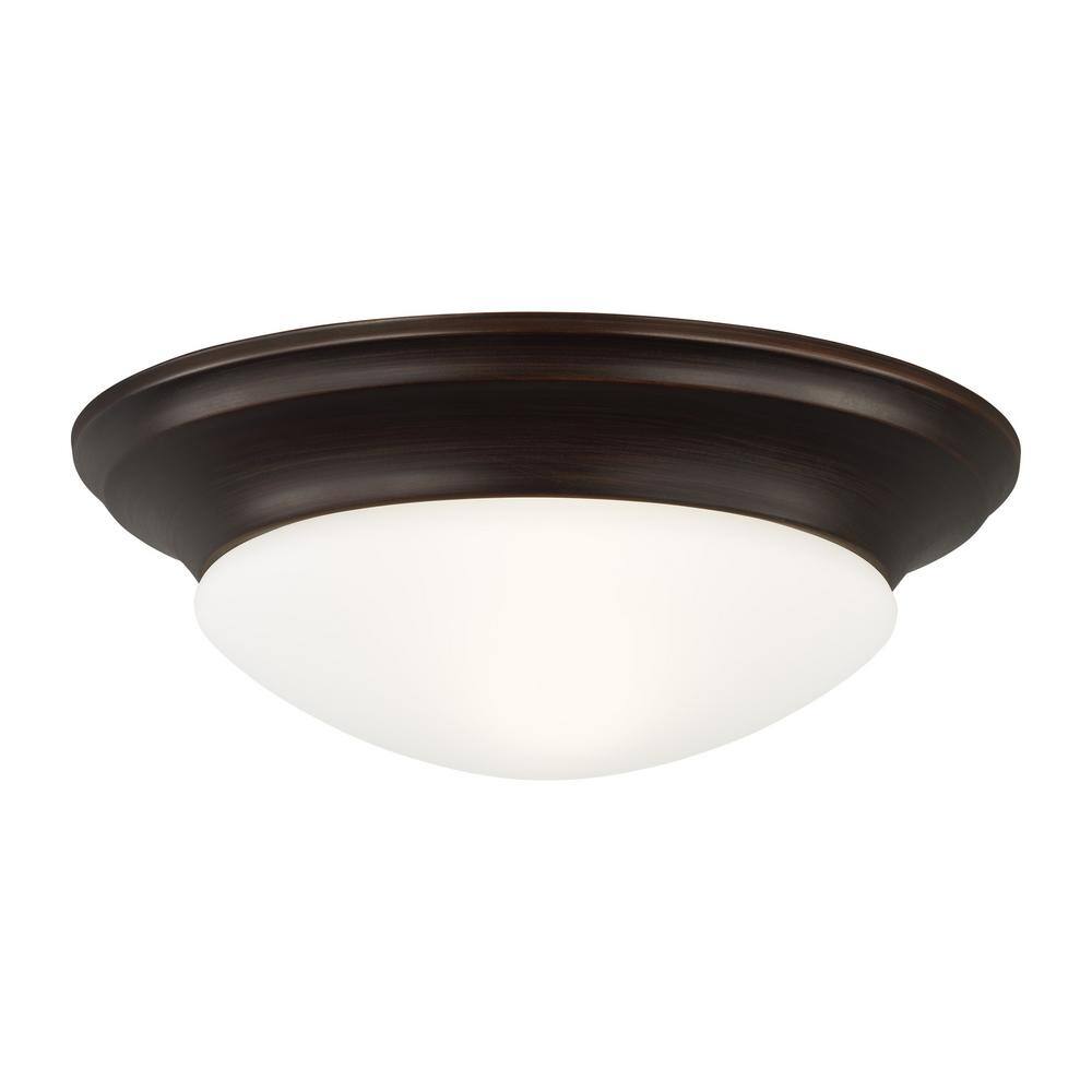 Bronze and Satin Etched Glass 9" Flush Mount Light