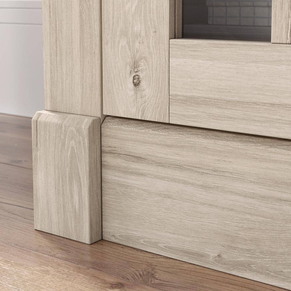 Chalk Oak 60" Fireplace TV Credenza with Glass Doors