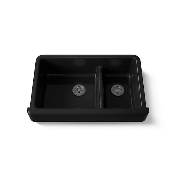 KOHLER Whitehaven Undermount Cast Iron 36 in. Double Basin Kitchen Sink in Black Black