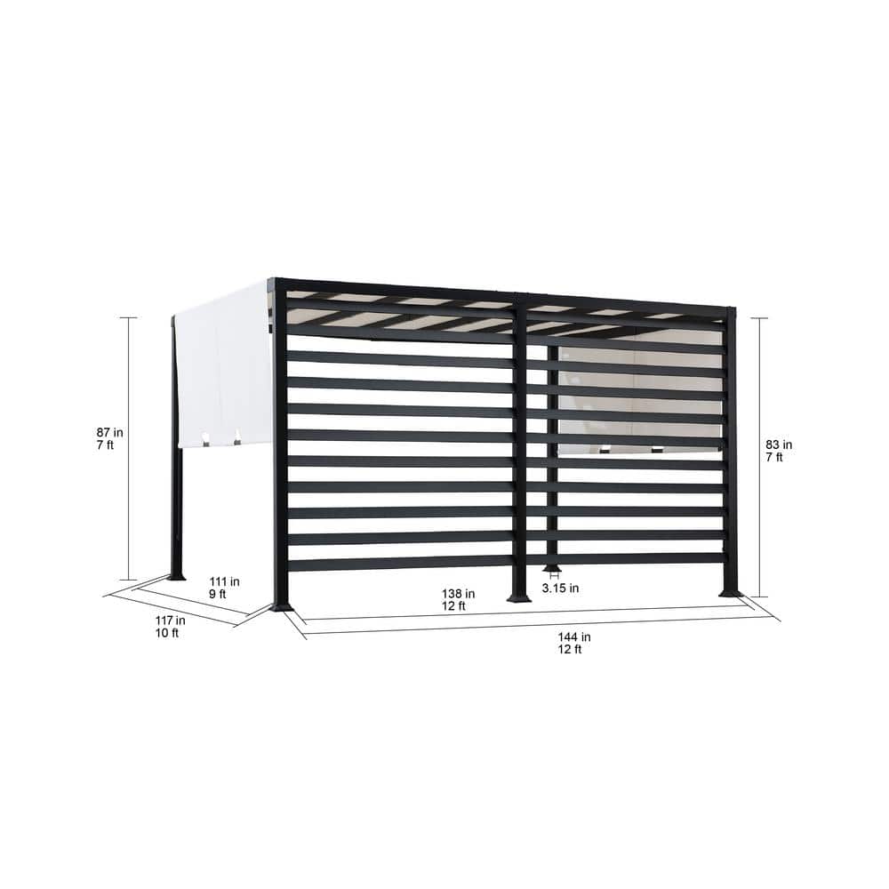 Sunjoy 10' x 12' Black Steel Pergola with White Canopy