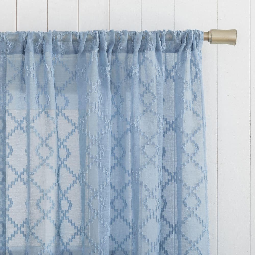 Tranquil Blue 24" Sheer Polyester Rod Pocket Curtain Set