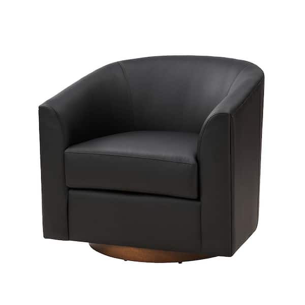 JAYDEN CREATION Meroy 30.5 in. Wide Black Modern Swivel Barrel Faux Leather Chair with Solid Wood Base