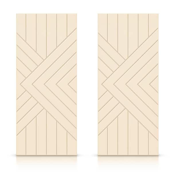 CALHOME 60 in. x 96 in. Hollow Core Beige Painted Composite MDF Interior Double Closet Sliding Doors