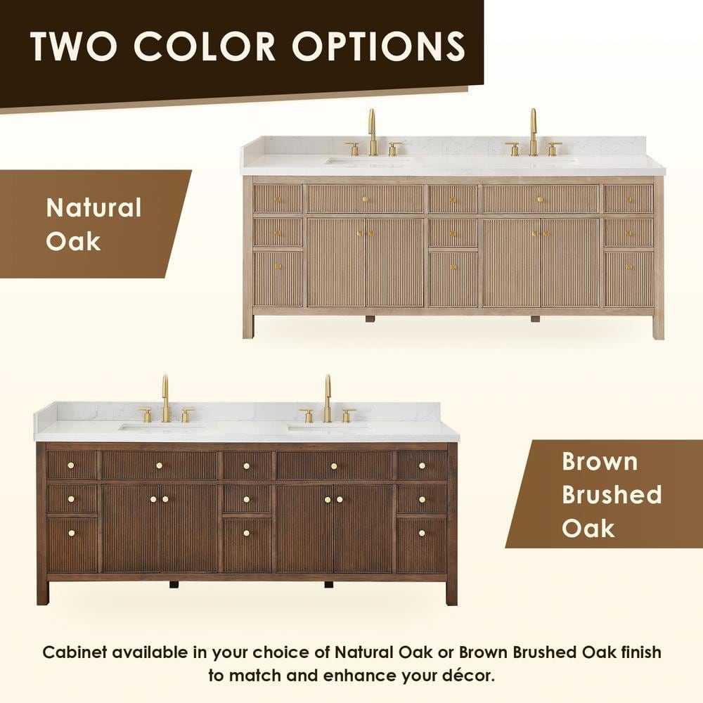 Cerrito 84" Brown Oak Double Vanity with White Stone Top
