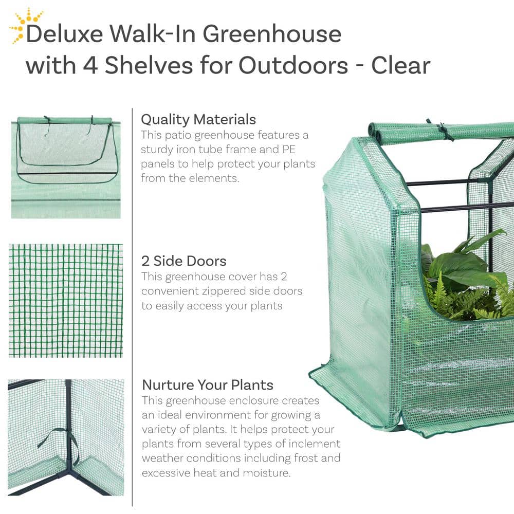 Green 2' x 2' Iron and Polyethylene Mini Greenhouse with Zippered Doors