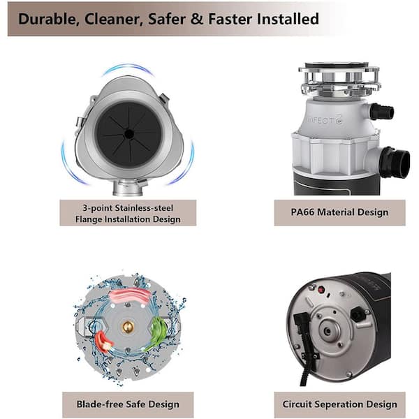 Trifecte Crusher 3/4 HP Continuous Feed Garbage Disposal with Sound  Reduction and Power Cord Kit HH-FCD-714A - The Home Depot