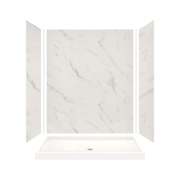Transolid Expressions 32 in. x 60 in. x 72 in. Shower Kit with Center Drain in Bianca