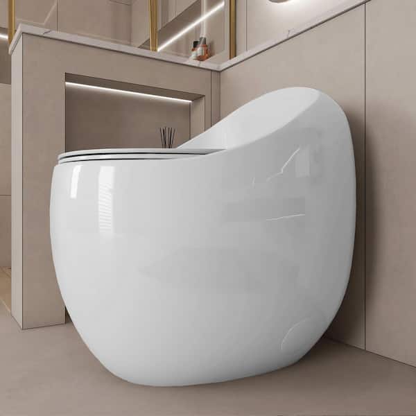 1.28 GPF Single Flush Egg Shape Standard 1-Piece Toile in Glossy White with Soft Close
