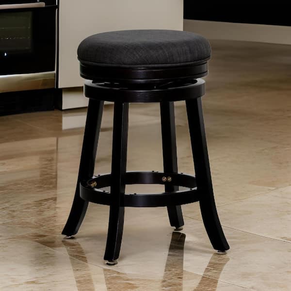 Benjara 24 in. Brown, Gray and Black Backless Wood Frame Bar Stool with Polyster Seat