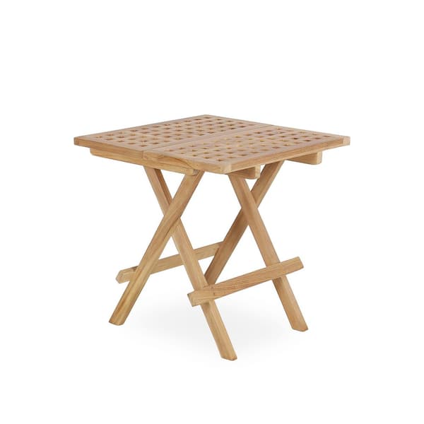 Square Teak Wood Folding Outdoor Side Table, Extended Weather Resistant Easy Assembly Table for Backyard Deck Garden