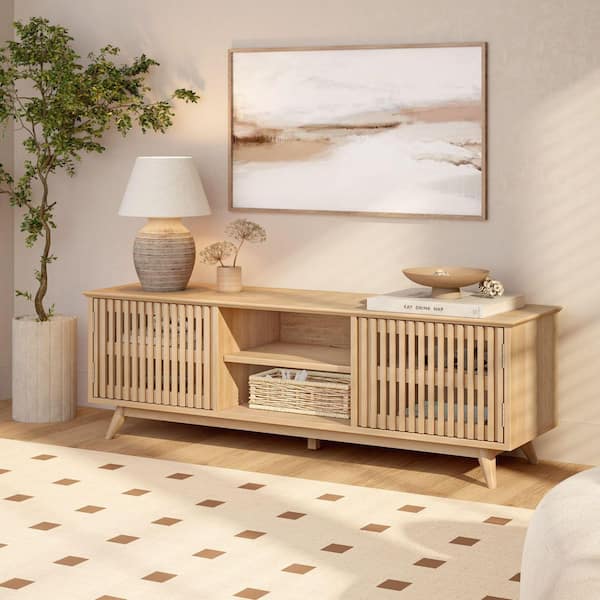 PLANK+BEAM Contour Blonde TV Stand Fits Up to 65 in. with 2