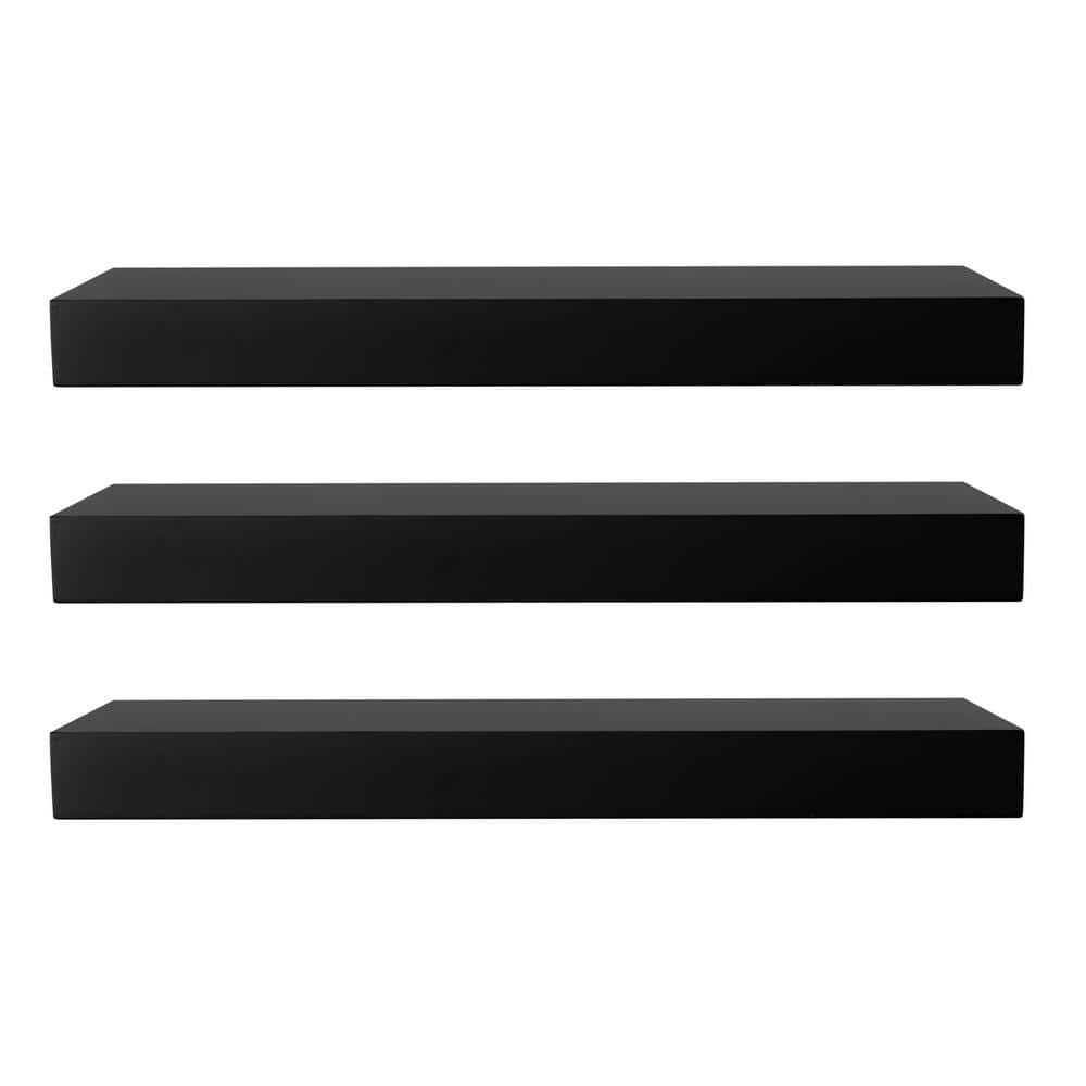 Sleek Trio Black Engineered Wood Floating Wall Shelves