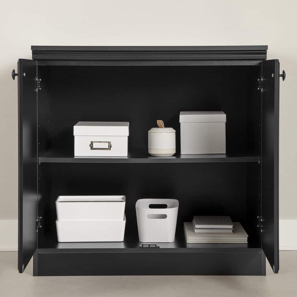 Pure Black Freestanding Office Storage Cabinet with Adjustable Shelving