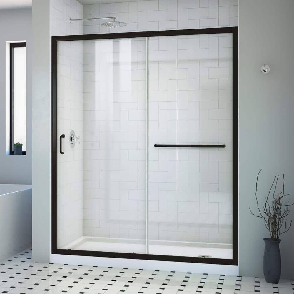 Infinity-Z Matte Black Sliding Shower Kit with Clear Glass