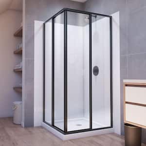 Corner View 36 in. W x 36 in. D x 78-3/4 in. H Sliding Shower Enclosure Base and White Wall Kit in Matte Black