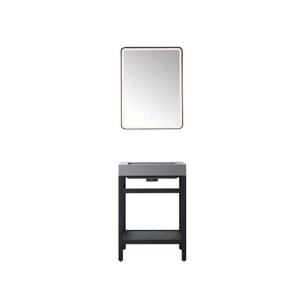 ROSWELL Ablitas 24 in. W x 20 in. D x 34 in. H Single Sink Bath Vanity in Matt Black with Gray Composite Stone Top and Mirror