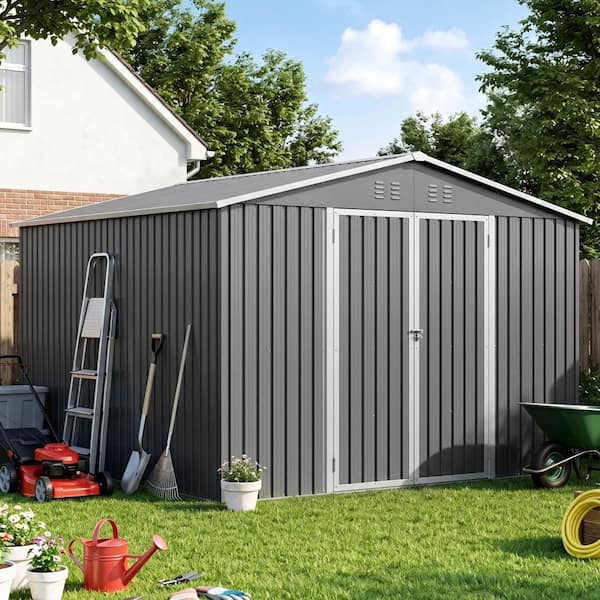 ToolCat 10 x 10 ft Outdoor Metal Storage Shed, Lockable Doors