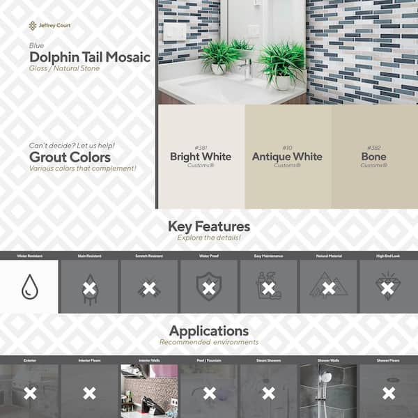 Jeffrey Court Dolphin Tail Blue 9.75 in. x 12 in. x 6 mm Interlocking Glass Mosaic Tile