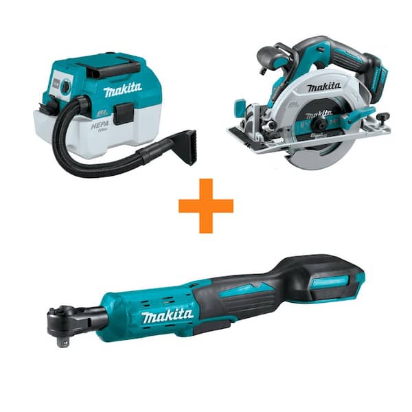 18V LXT Brushless 2 Gallon HEPA Filter Wet/Dry Vacuum and LXT Brushless 6-1/2 in. Circ Saw w/bonus LXT Sq. Drive Ratchet