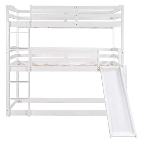 Unbranded Gayle 79 in. White Twin Adjustable Triple Bunk Bed with Ladder and Slide