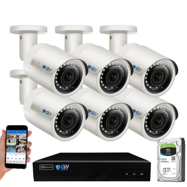 GW Security 8-Channel 5MP 2TB NVR Security Camera System with 6 Wired Bullet Cameras 2.8 mm Fixed Lens Built-In Mic Human Detection